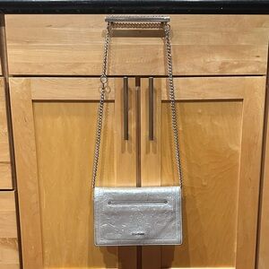 Alexander McQueen silver leather clutch bag with a chain strap-COA included